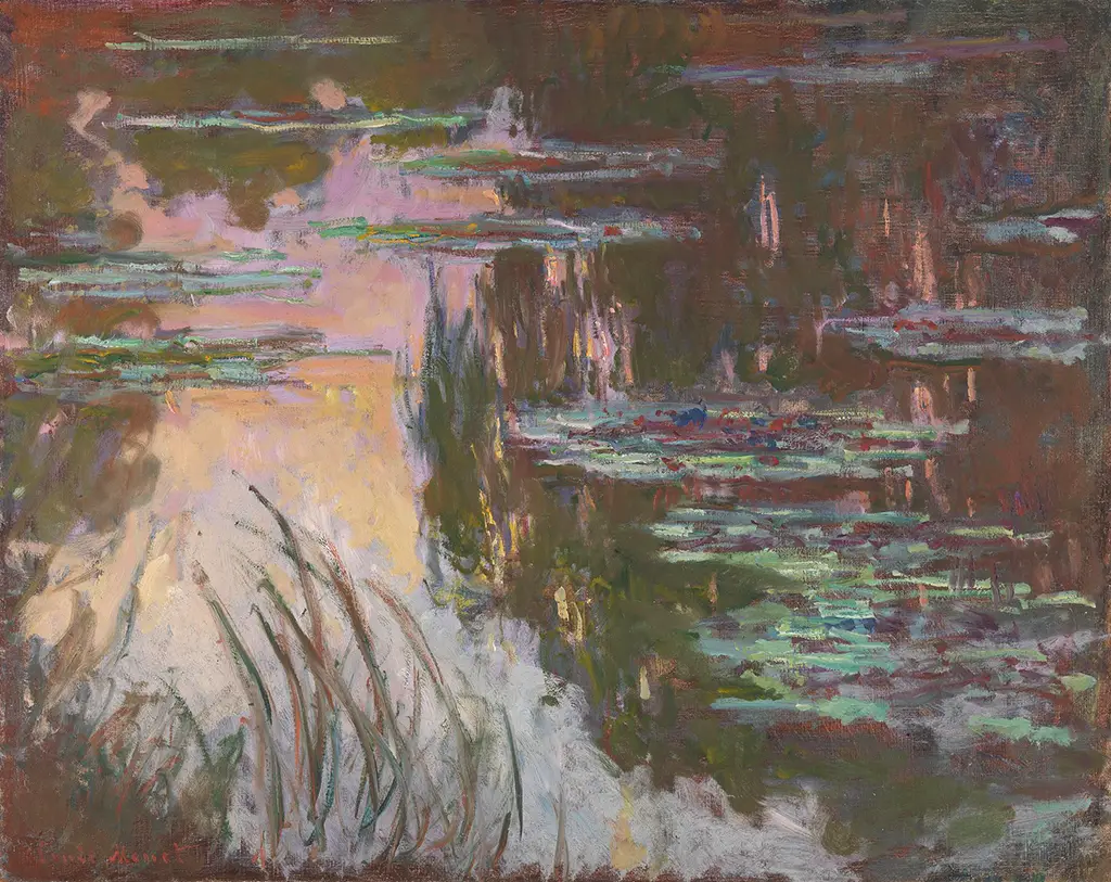 Water-Lilies, Setting Sun in Detail Claude Monet